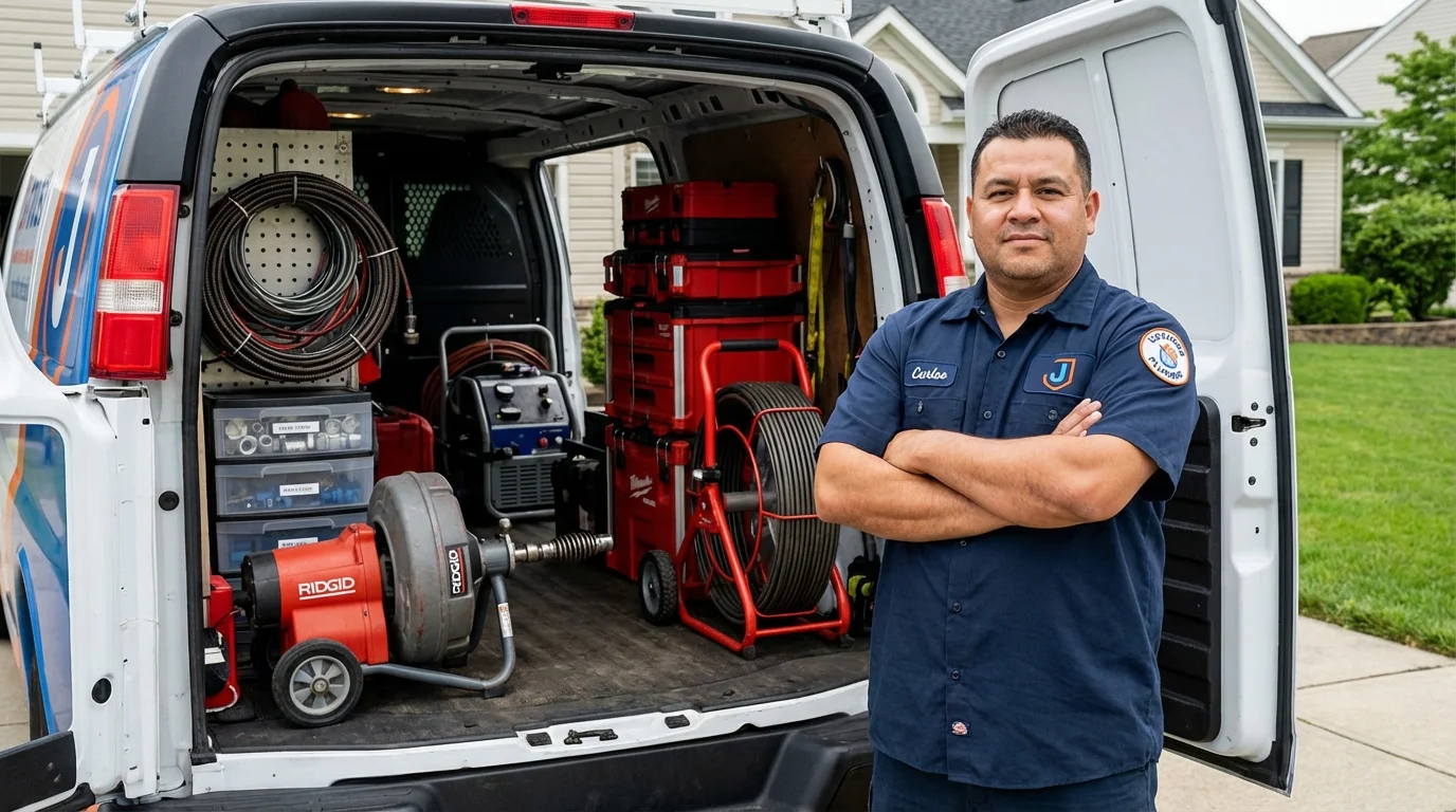 Professional drain cleaning equipment and Johns Plumbing LLC plumber in Oakham