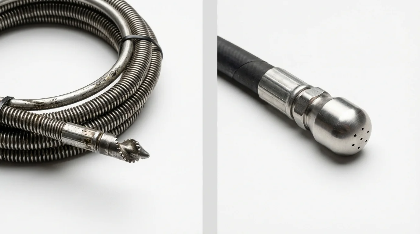 Drain snake cable and hydro jetting nozzle used for drain cleaning in Oakham, MA