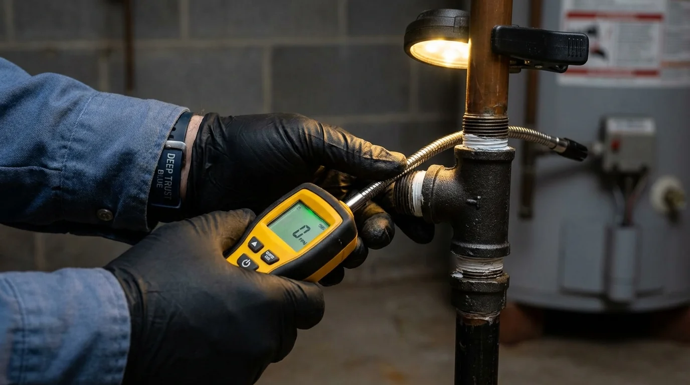 Gas leak detection with electronic sniffer by Johns Plumbing LLC in Oakham