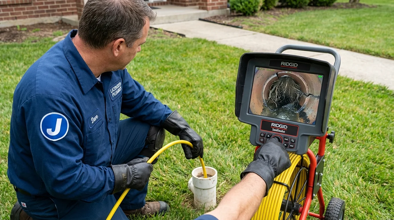 Sewer camera inspection being performed by Johns Plumbing LLC in Oakham